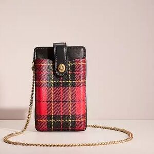 Coach Plaid Print Turnlock Chain Phone Crossbody